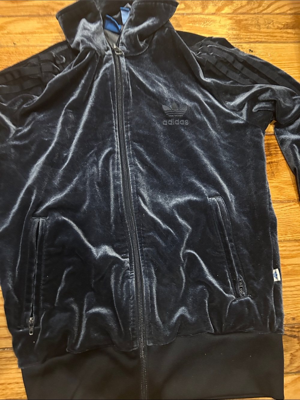 adidas Black Velvet Zip-Up Track Jacket with Hood